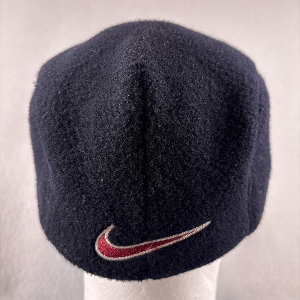 Vintage 80s Nike XL Fleece Newsboy Cabbie Hat Red Swoosh Black Cap Made in USA